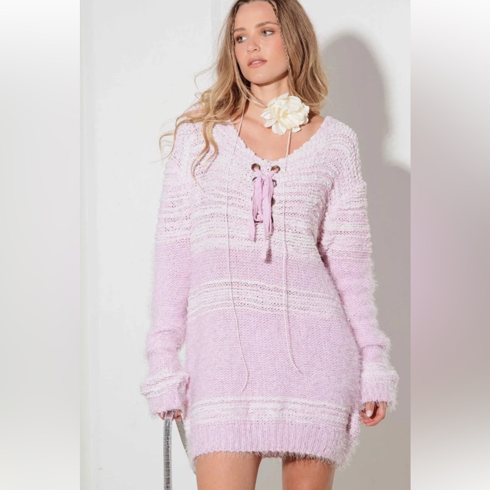 Women's Pink Knit Tunic Sweater